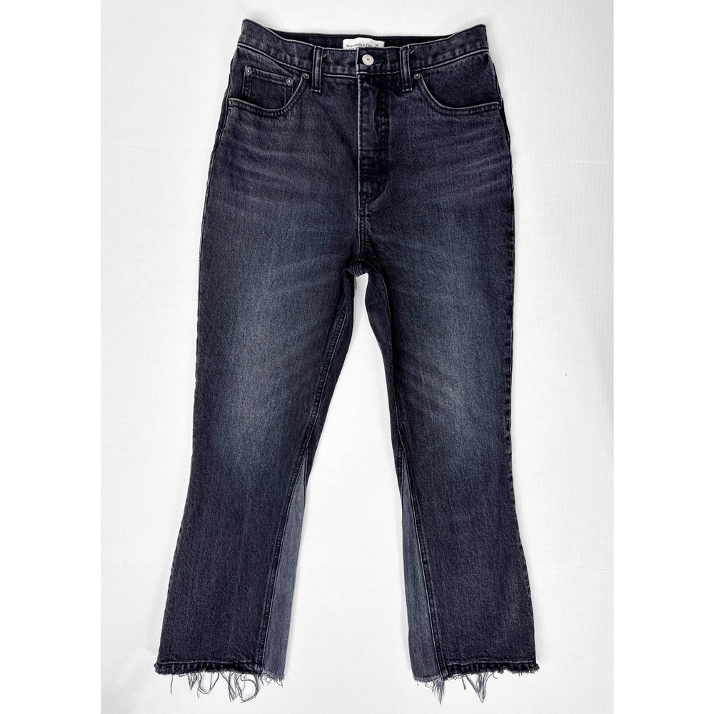 Abercrombie & Fitch Ultra High Rise Flare‎ Jeans Women's 28 Black Frayed Hem